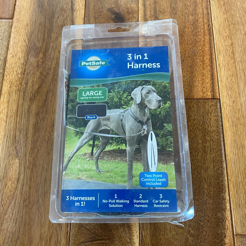 PetSafe 3 in 1 Dog Harness Large Black - No Pull, Standard & Car Restraint